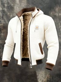 Herren Steppjacke mit Kapuze und Lederdetails, warm gefüttert für kalte Tage in Weiß