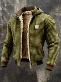 Herren Steppjacke mit Kapuze und Lederdetails, warm gefüttert für kalte Tage in Olivgrün