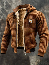 Herren Steppjacke mit Kapuze und Lederdetails, warm gefüttert für kalte Tage in Braun