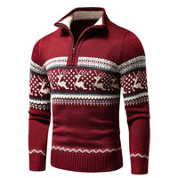 Herren Weihnachts Pullover Warm Mit Reißverschluss Aus 100% Acryl in Rot