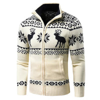 Herren Weihnachts Pullover Warm Mit Reißverschluss Aus 100% Acryl in Beige