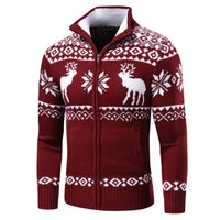 Herren Weihnachts Pullover Warm Mit Reißverschluss Aus 100% Acryl in Rot 1