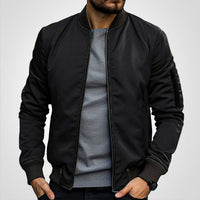 Herrenjacke Klassische Bomberjacke Übergangsjacke mit Rippbündchen und Reißverschluss für Stil und Komfort in Schwarz