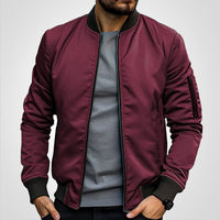 Herrenjacke Klassische Bomberjacke Übergangsjacke mit Rippbündchen und Reißverschluss für Stil und Komfort in Bordeauxrot