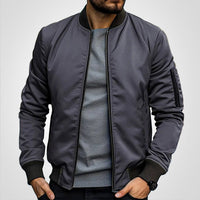 Herrenjacke Klassische Bomberjacke Übergangsjacke mit Rippbündchen und Reißverschluss für Stil und Komfort in Dunkelgrau