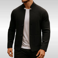 Herrenjacke Stehkragen Gesteppte Slim Fit Zweiknopfverschluss Modern für Büro und Freizeit in Schwarz