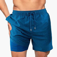Herren-Badeshorts mit Kompressions- und schnell trocknendem Stoff in Blauer Diamant