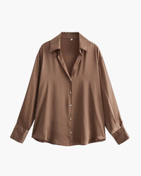 Damen Geknöpft Kragen Bluse in Braun