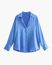 Damen Geknöpft Kragen Bluse in Hellblau