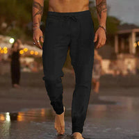 Livia | Stilvolle Herren Leinen-Strandhose in Schwarz