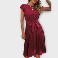 Shira™ - Sommer Midi Plissee Kleid in Bordeaux