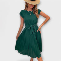 Shira™ - Sommer Midi Plissee Kleid in Dunkelgrün