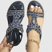 Damen Sandalen Verziertem Riemen Flacher Sohle in Blau