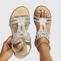 Damen Sandalen Verziertem Riemen Flacher Sohle in Khaki