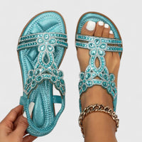 Damen Sandalen Verziertem Riemen Flacher Sohle in Hellblau