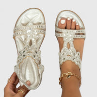 Damen Sandalen Verziertem Riemen Flacher Sohle in Silber