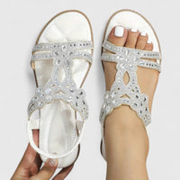 Damen Sandalen Verziertem Riemen Flacher Sohle in Weiß