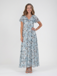 Ismeria | Florales Chiffon Maxikleid in Himmelblau