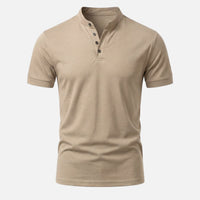 Stefan | Herren Körpernahes Jersey-Shirt Stehkragen – Jersey Shirt Slim Herren in Khaki
