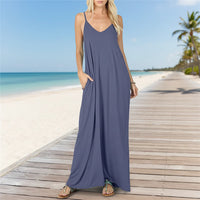 Damen Sommerkleid Lang Locker Bequemes Freizeitkleid in Blaugrau