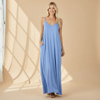 Damen Sommerkleid Lang Locker Bequemes Freizeitkleid in Hellblau