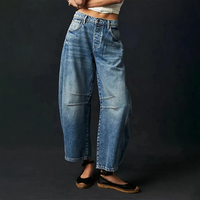 Damen Knopfverschluss Baggy Jeans in Dunkelblau