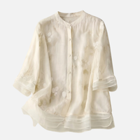 Pauline | Damen Leichtes Baumwoll-Oberteil Blumenstickerei – Stickerei Top Sommer in Creme