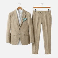 Otto | Herren Leinen-Zweiteiler Fallendes Revers – Leinen Anzug Sommer Herren in Khaki