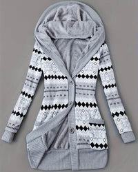 Emma | Gemusterte Kapuzen-Strickjacke für Damen in Grau