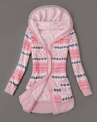 Emma | Gemusterte Kapuzen-Strickjacke für Damen in Rosa