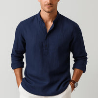 Sven | Herren Sommer Leinen Henleyshirt in Marineblau