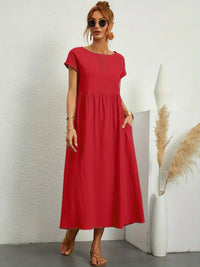 Gabrielle | Fließendes Midi-Kleid zeitloser Eleganz in Rot