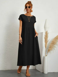Gabrielle | Fließendes Midi-Kleid zeitloser Eleganz in Schwarz