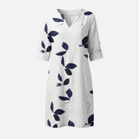 Ingeborg | Damen Midikleid V-Ausschnitt 3/4-Ärmel Blättermuster – Blätter Midi Kleid in Grün