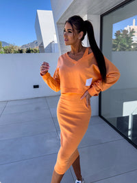 Damen Pullover und Kleid Zweiteiler Set in Orange