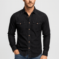 Alexander | Herren Klassischer Hemdkragen Jeanshemd in Schwarz
