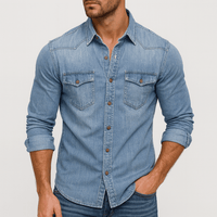 Alexander | Herren Klassischer Hemdkragen Jeanshemd in Hellblau