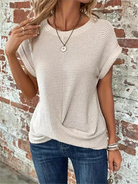 Daisy | Waffelmuster Rundhals Top in Rosafarben Grau