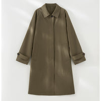 Damen Langer minimalistischer Trenchcoat mit verdeckter Knopfleiste und verstellbaren Manschetten Nord Taschen in Khakigrün