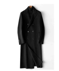 Herren Doppelreihiger Wollmantel mit Kaschmiranteil und schmaler Silhouette Nord Taschen in Schwarz