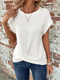 Daisy | Waffelmuster Rundhals Top in Weiß