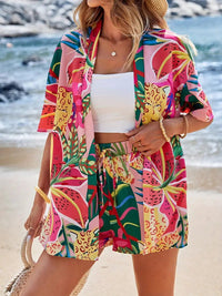 Hana | Damen Kimono-Set Shorts Blumenmuster Sommer in Mehrfarbig