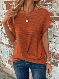 Daisy | Waffelmuster Rundhals Top in Braun-Orange