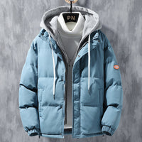 Herren wattierte Steppjacke mit Kapuze und Zwei-Wege-Reißverschluss in Blau