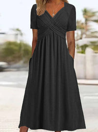 Maryjane | Damen Midikleid | V-Ausschnitt in Schwarz