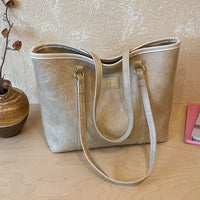Damen elegante Tragetasche aus hochwertigem Kunstleder Nord Taschen in Beige