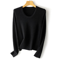 Damen Feinstrick-Langarmshirt mit Rundhalsausschnitt und leichter A-Linie Nord Taschen in Obsidienschwarz