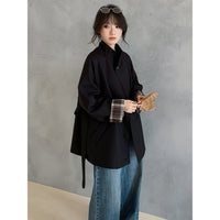 Damen Oversize Trenchcoat mit Taillengürtel und karierter Ärmelaufschlag Nord Taschen in Schwarz – Premium‑Serie