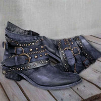 Damen Western Stiefeletten mit Schnallenriemen und Ketten in Blau