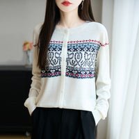 Damen Cardigan mit Rundhalsausschnitt und langen Ärmeln in Cremeweiß